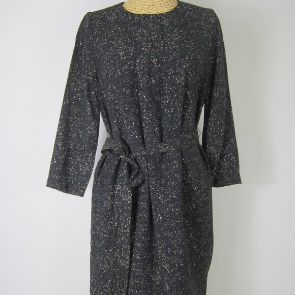 A/X Armani Exchange Women 2 Black Fleck 3/4 Sleeve Dress Sash Belt Pleats XS - Picture 9 of 11